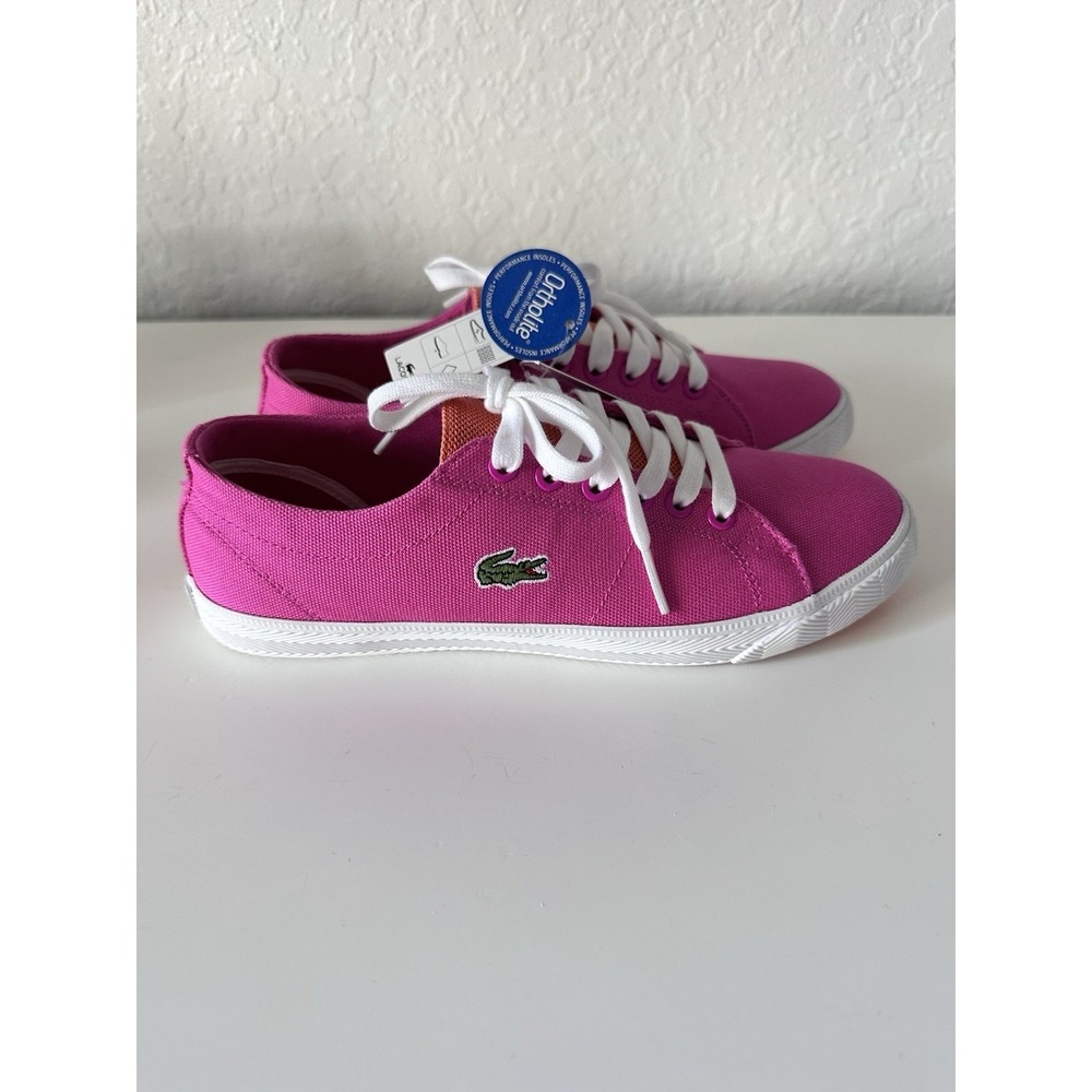 Lacoste Sport Marcel Big Kids Girls White/Pink Canvas Sneakers Size 4 Ortholite - Picture 2 of 6